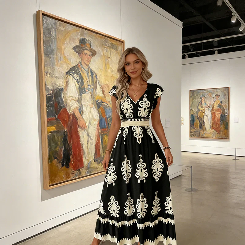 CANDELA | Vestido maxi barroco con escote en V