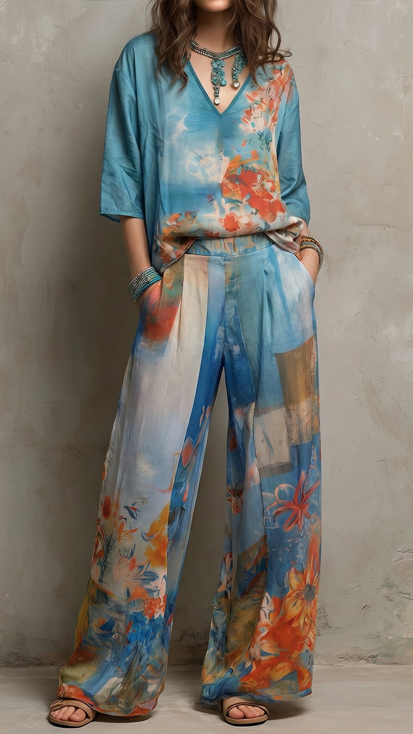 CLARA | Set elegante stampado floral con pantalon amplio
