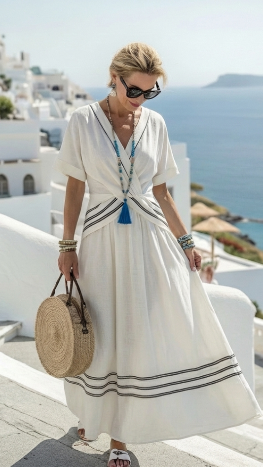 CONCHI | Vestido midi de manga corta y escote en V