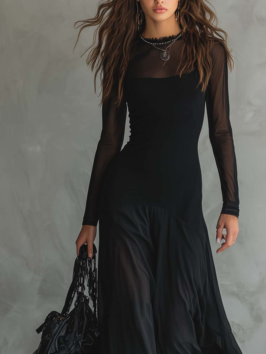 MARCELA | Vestido maxi con corte holgado de tul negro