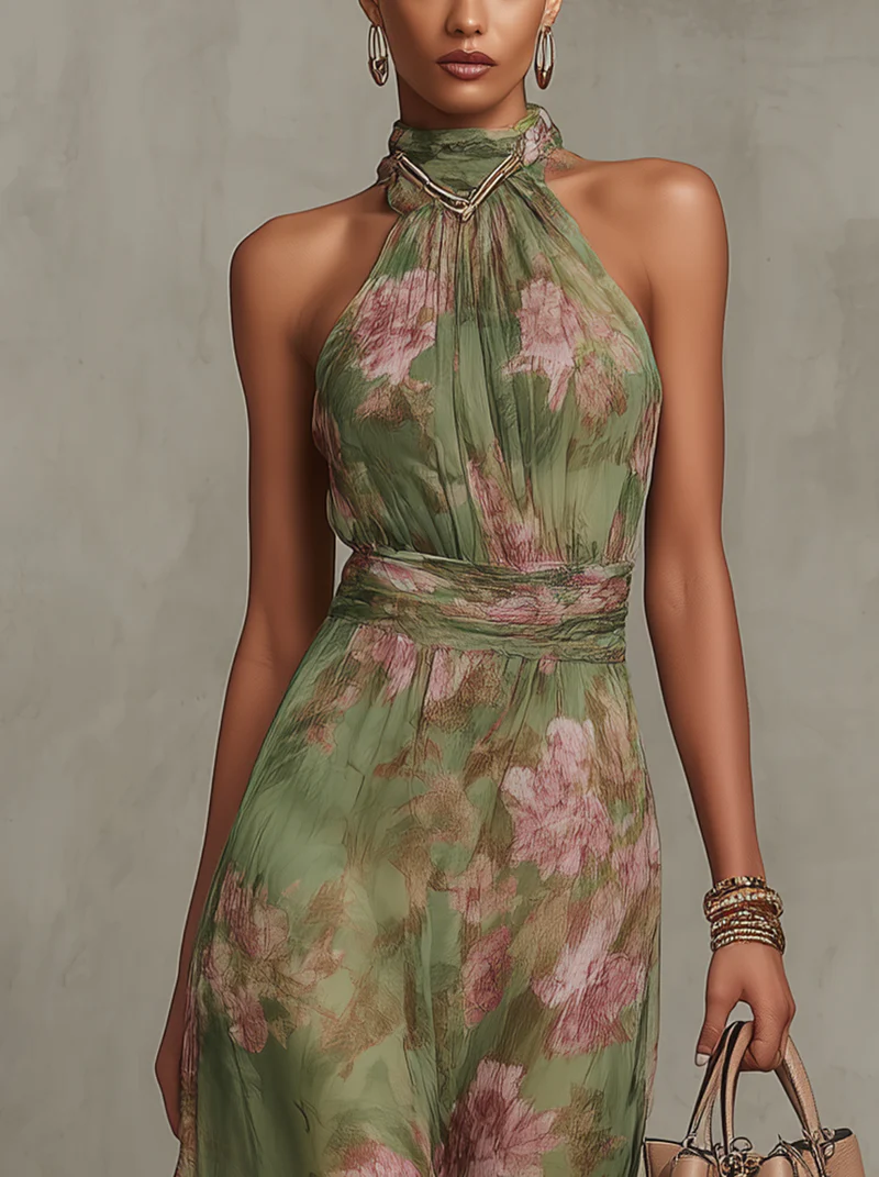 LIVIA™| Vestido maxi halter floral elegante