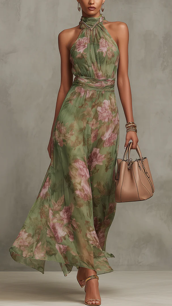 LIVIA™| Vestido maxi halter floral elegante