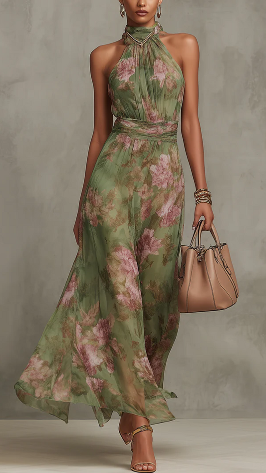 LIVIA™| Vestido maxi halter floral elegante