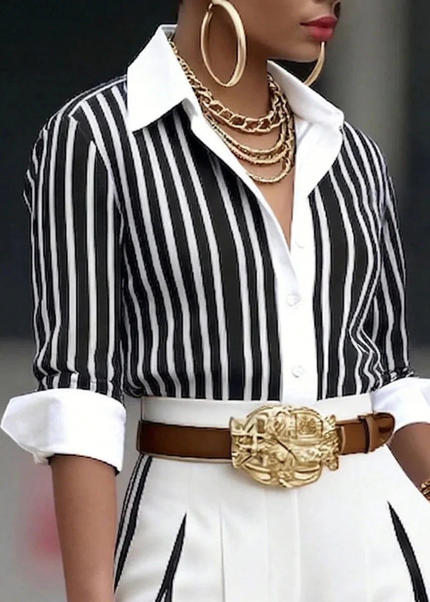LUCIA: CONJUNTO CAMISA Y PANTALON DE MUJER A RAYAS