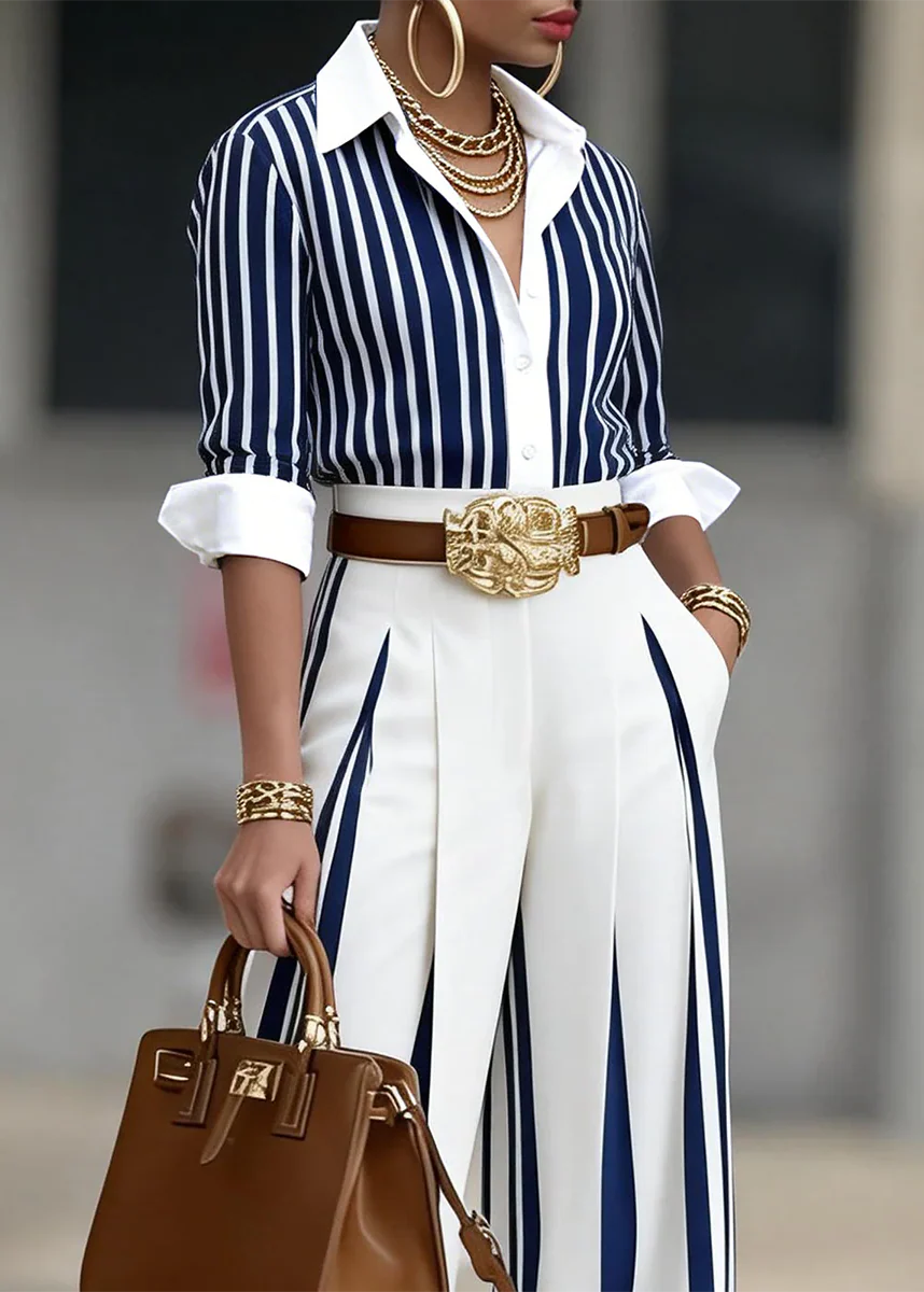 LUCIA: CONJUNTO CAMISA Y PANTALON DE MUJER A RAYAS