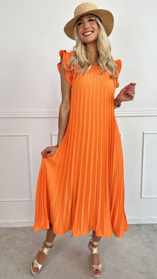 FLOR | Vestido Largo Plisado con Volantes en Hombros
