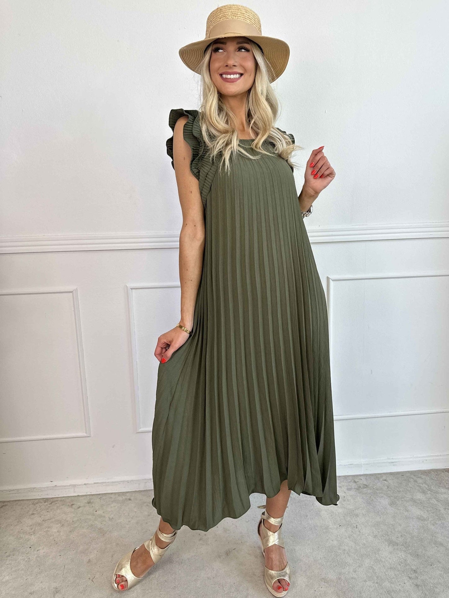 FLOR | Vestido Largo Plisado con Volantes en Hombros